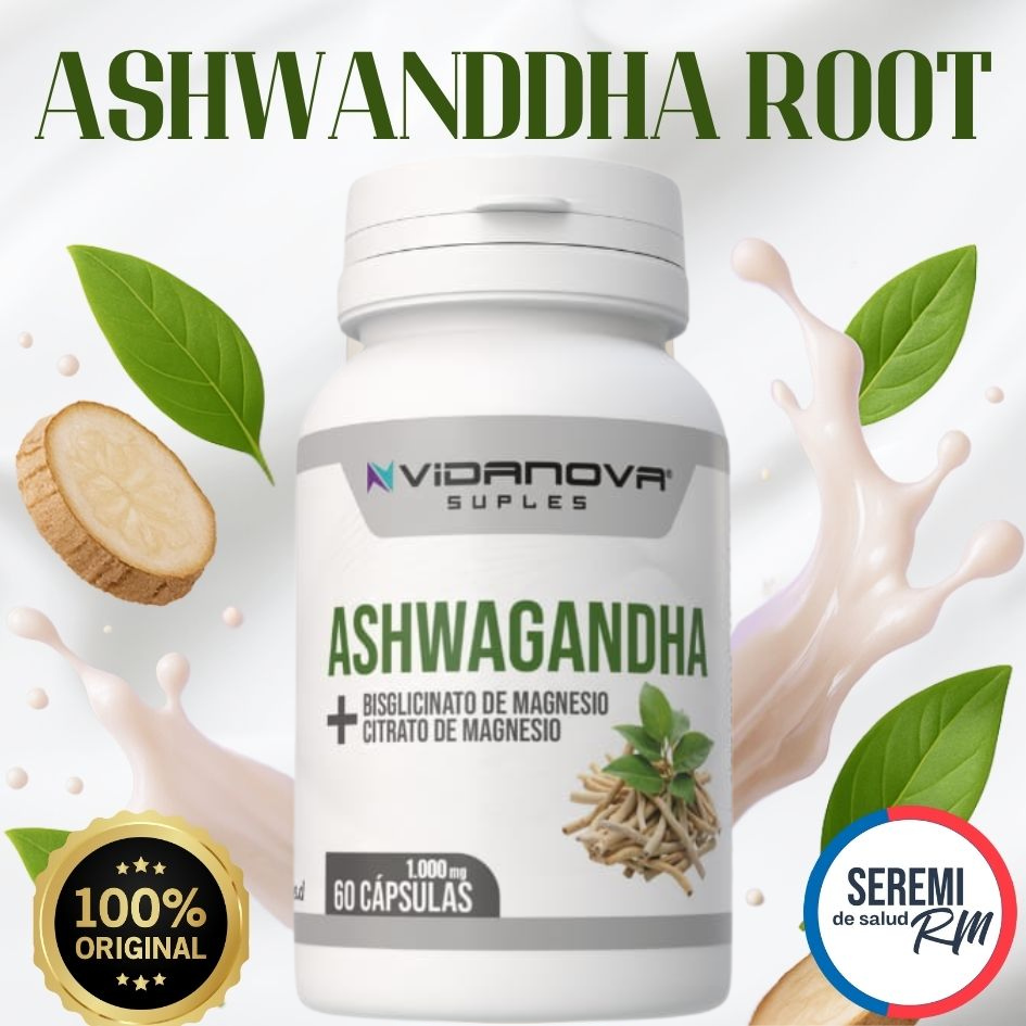 Adiós estrés,🍃ASHWAGANDHA + MAGNESIO 100mg 60caps + Guía Bienestar de regalo