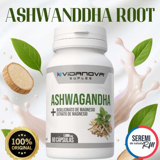 Adiós estrés,🍃ASHWAGANDHA + MAGNESIO 100mg 60caps + Guía Bienestar de regalo