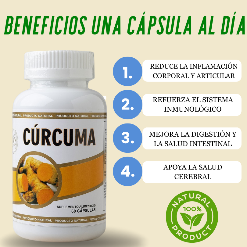 Bienestar en 1 cápsula, Cúrcuma 60 cápsulas 500 MG +🎁Guía digital de Bienestar de regalo