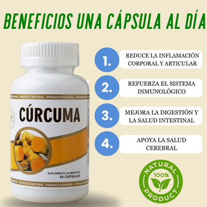 Bienestar en 1 cápsula, Cúrcuma 60 cápsulas 500 MG +🎁Guía digital de Bienestar de regalo