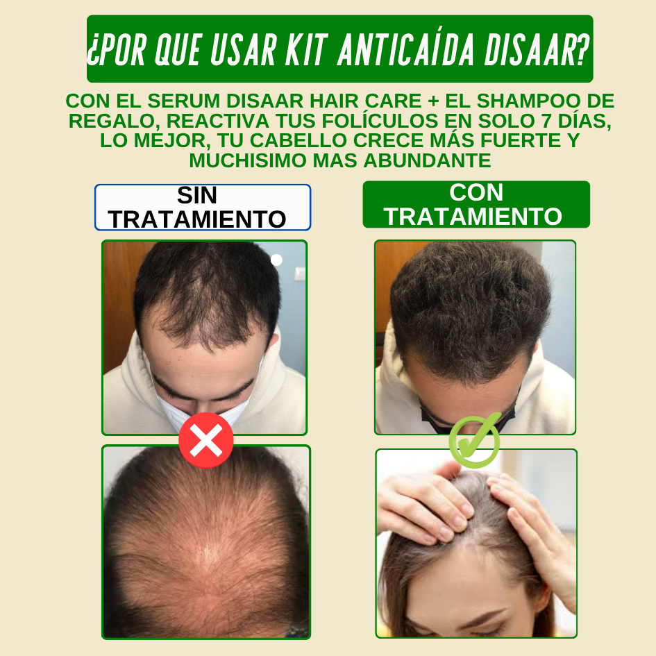 Recupera tu cabello ❤️, Aceite Anticaída Disaar Hair Care + Shampoo Anticaída de Regalo + ❤️Guía digital de bienestar